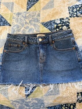 PacSun Blue Denim Frayed Hem Mini Skirt